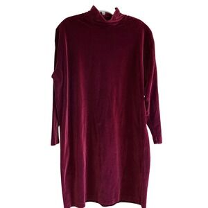 Vintage Lands End Womens Burgundy Velvet Mock Neck Long Sleeve Dress XL Regular